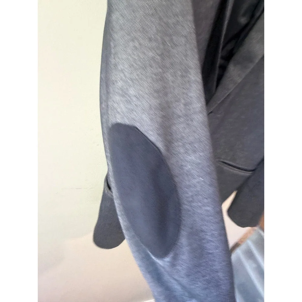 HM Mens Gray Textured Blazer Jacket with Elbow Patches Size 38R Slim Fit